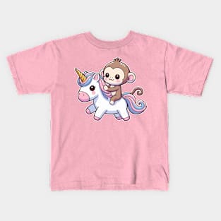 cute monkey ride unicorn Kids T-Shirt